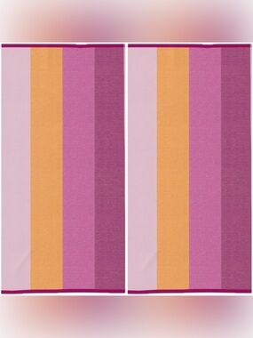 {2 Pack} Multi Striped Reversible Beach Towels- Pink/ Orange